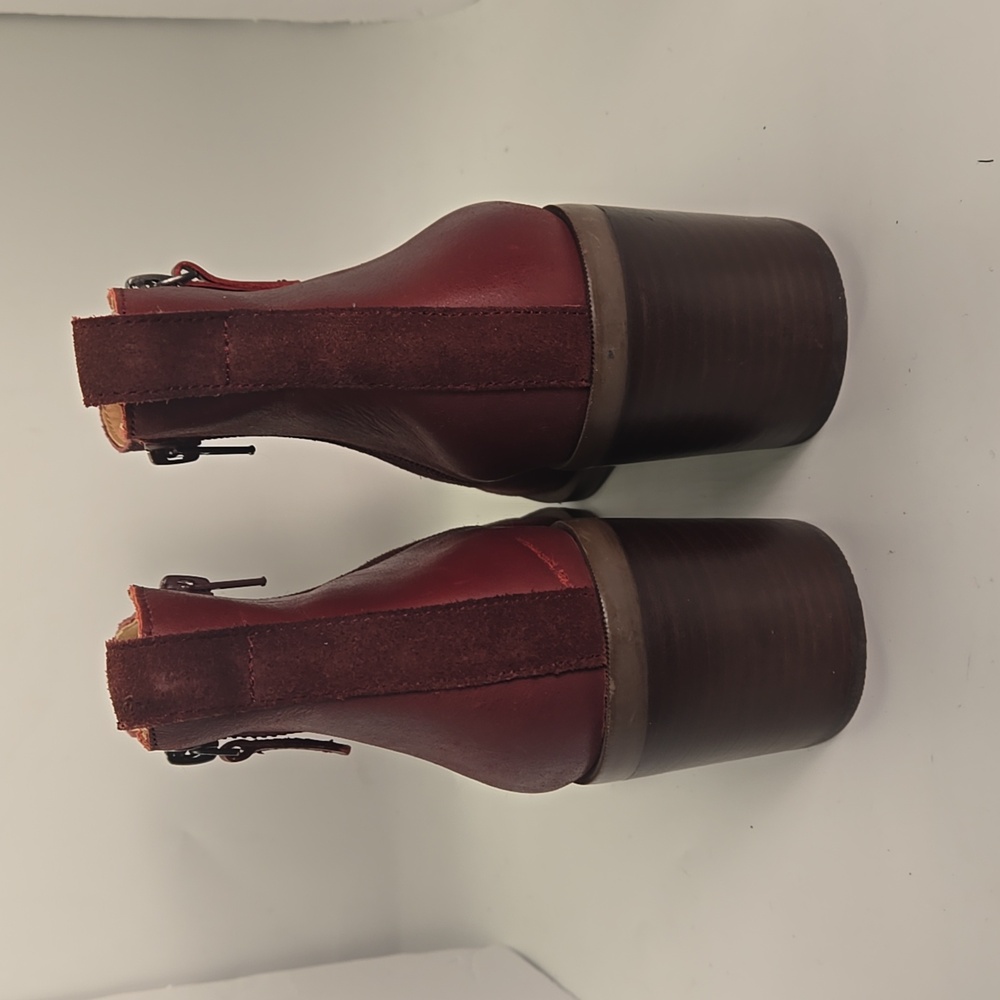 Crown Vintage Ardella Ankle Booties Sz 8.5 Burgundy 3.5 Block Heel Side Zip - Picture 5 of 9
